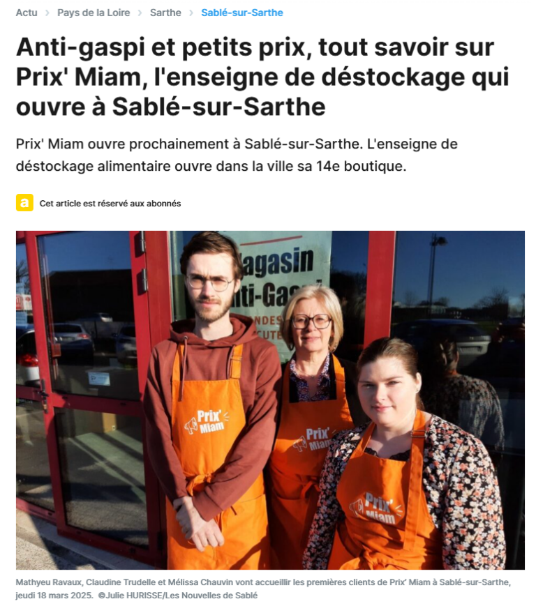 Article Ouest France Prix'Miam Sablé-sur-Sarthe