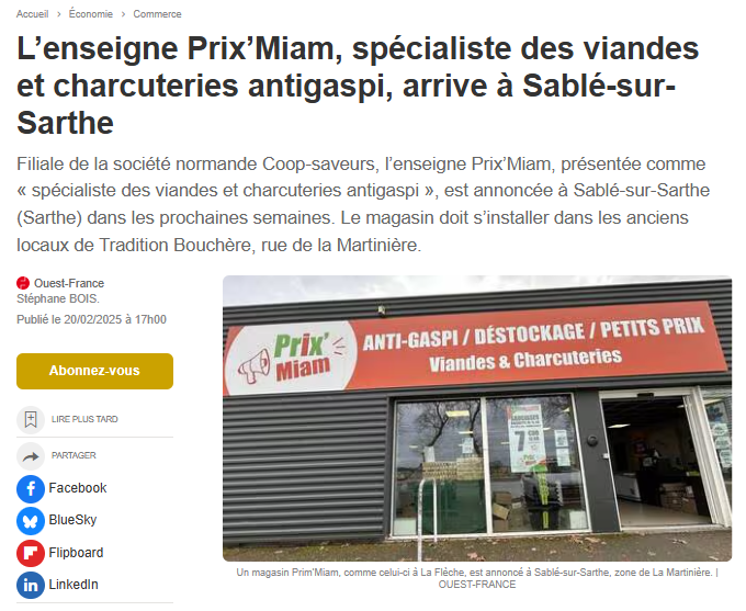 Article Ouest France Prix'Miam Sablé-sur-Sarthe
