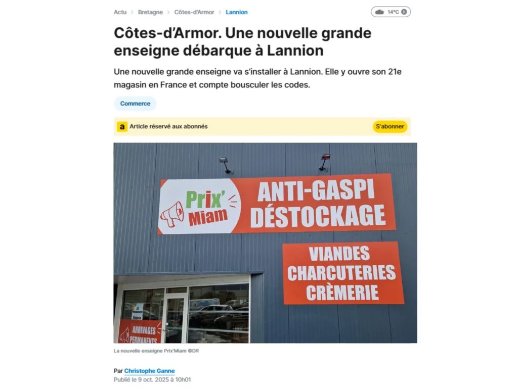 Article Le Tregor ouverture magasin Anti Gaspi Prix'Miam Lannion