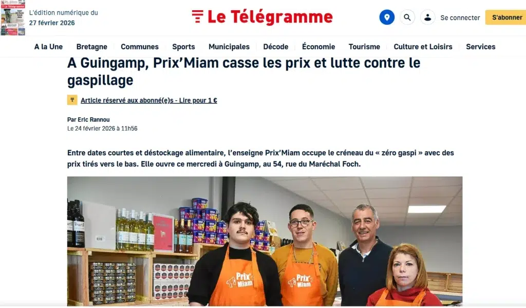 Article de presse Prix'Miam magasin anti-gaspi