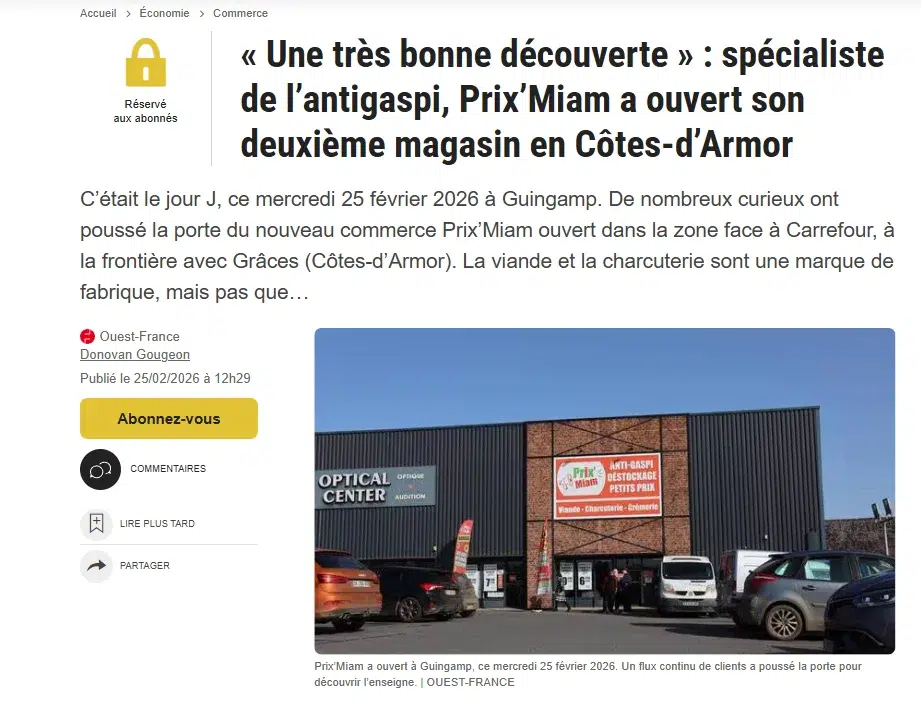 Article de presse Prix'Miam magasin anti-gaspi